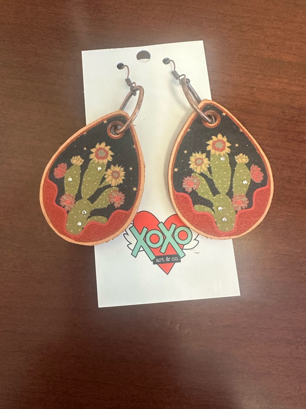 XOXO Orange & Green Cactus Teardrop Earrings